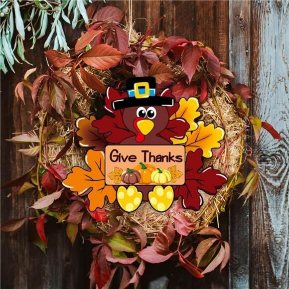 Give Thanks Turkey Door Hanging Decoration SIgns Thanksgiving Hanging Signs - Picture 2 of 8